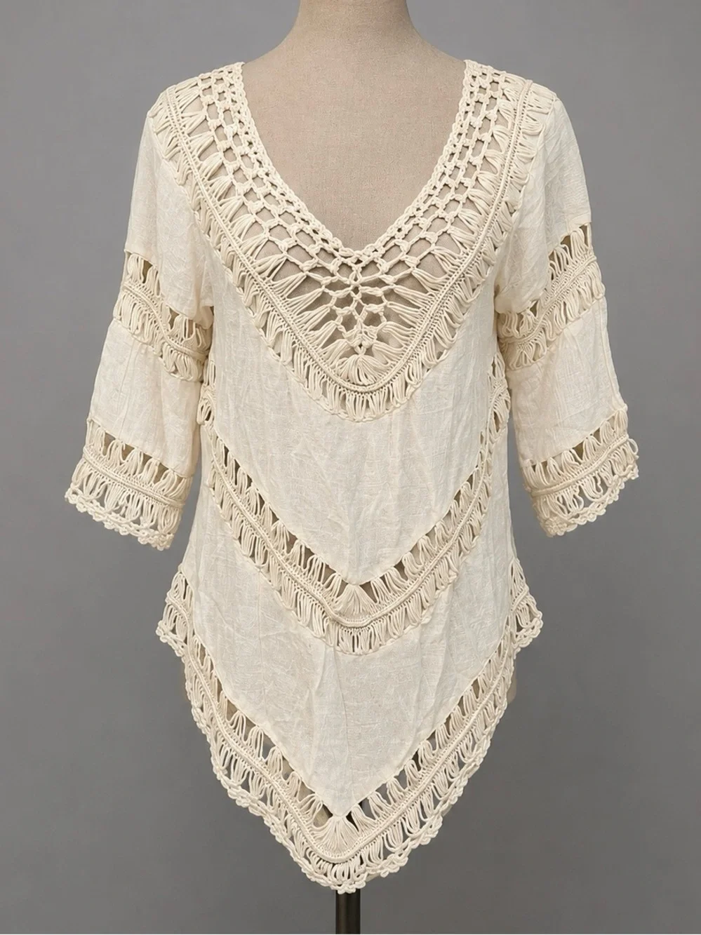 Boho Crochet Knit Hi Low Blouse Shirt Tunic Top